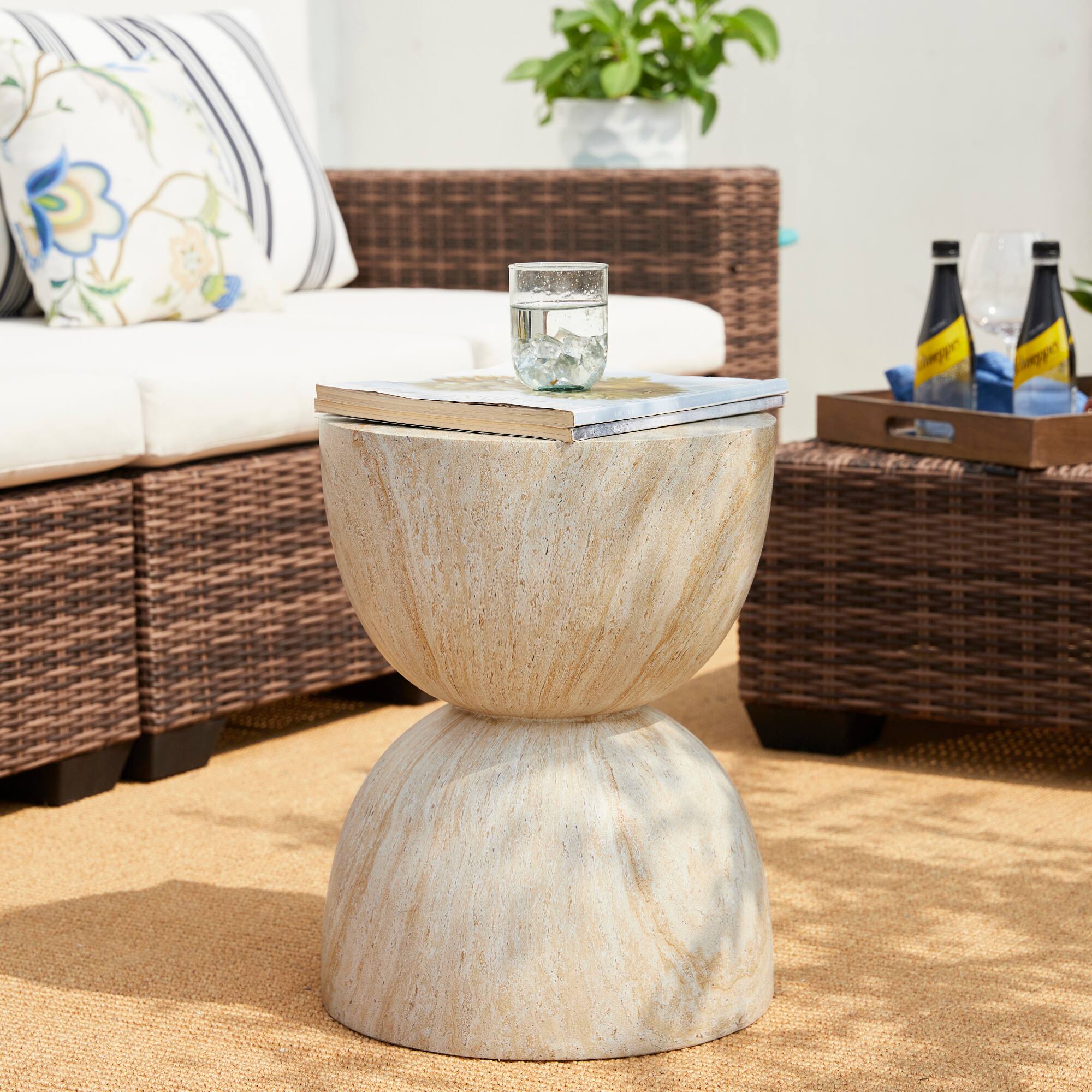 Glitzhome® 17.75" Multi-Functional Hourglass Faux Travertine Garden Stool